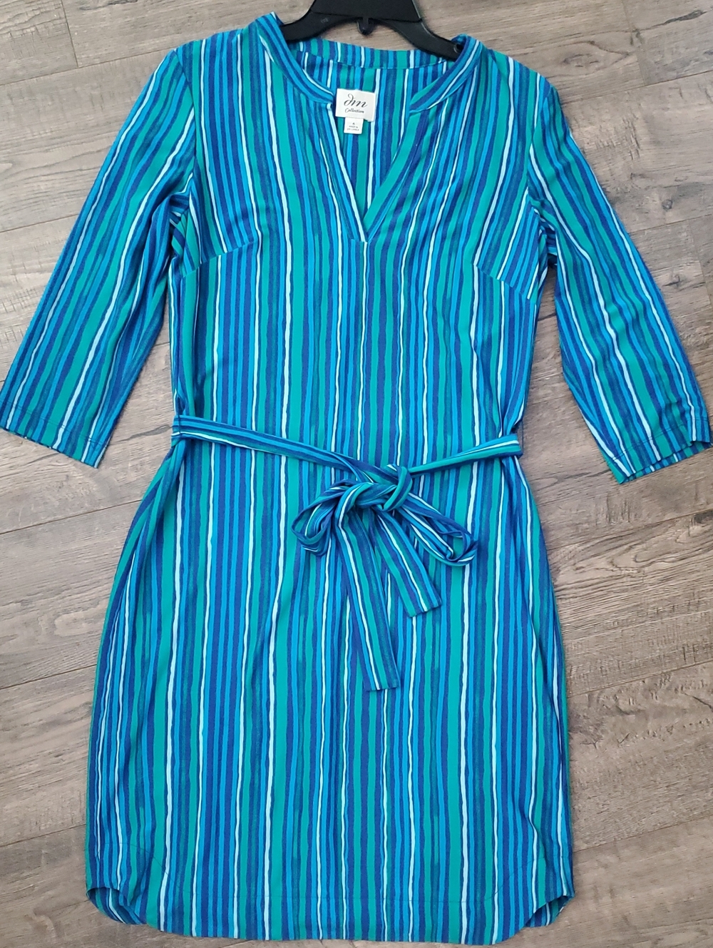 JM Collection Teal & Blue Striped Tie-Waist Midi Dress
